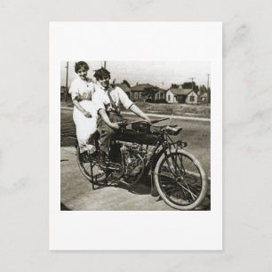 Triumph of Love Dating on a Motorcycle Vintage Postcard
