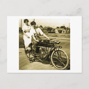 Triumph of Love Dating on a Motorcycle Vintage Postcard