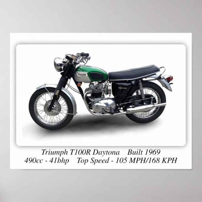 Triumph T100R Daytona Motorcycle - A3 Print (Front)