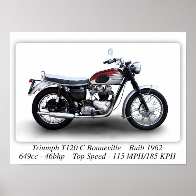Triumph T120C Bonneville Motorcycle - A3 Print (Front)