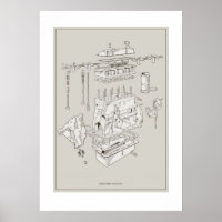 Triumph TR4A Engine Schematic Poster - OffWhite