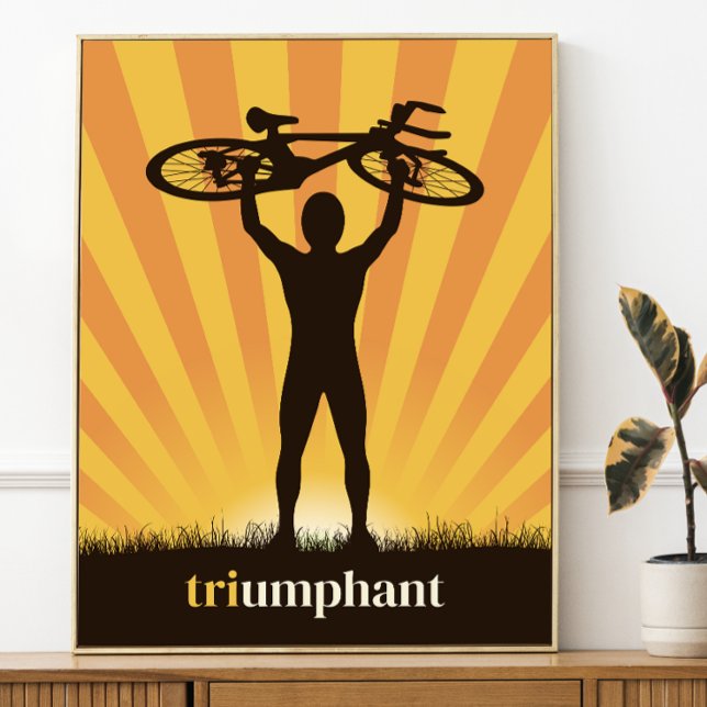 Triumphant Cyclist Raising Bike Over Head Graphic Poster (Creator Uploaded)