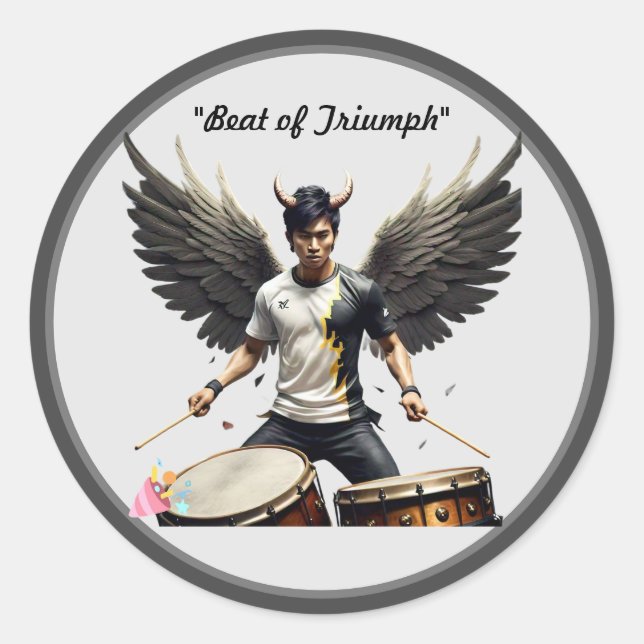 "Triumphant Winged Rhythm" Classic Round Sticker (Front)