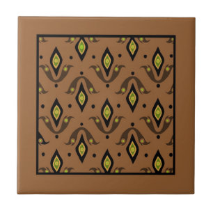 Trivet, Brown, Black, Gold Fleur de Lys Pattern Tile