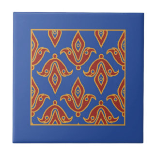 Trivet,  Burgundy, Blue, Gold Fleur de Lys Pattern Tile