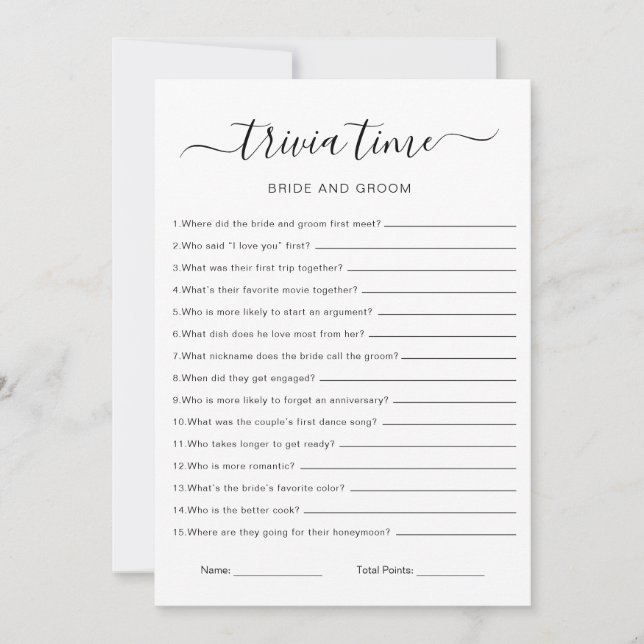 Trivia Game For Bride And Groom, Bridal Shower Invitation (Front)