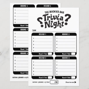 Trivia gaming 50 questions answer sheets mono