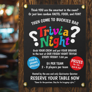 Trivia Night game night colorful fun quiz Poster