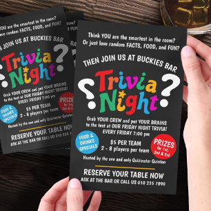 Trivia Night game night colourful quiz promotional Flyer