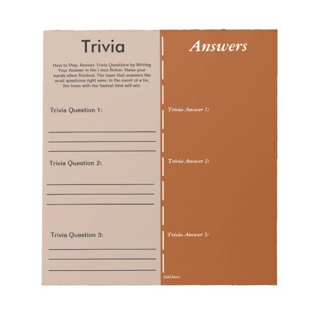Trivia Party Game - Custom Question and Answer Notepad (Front)