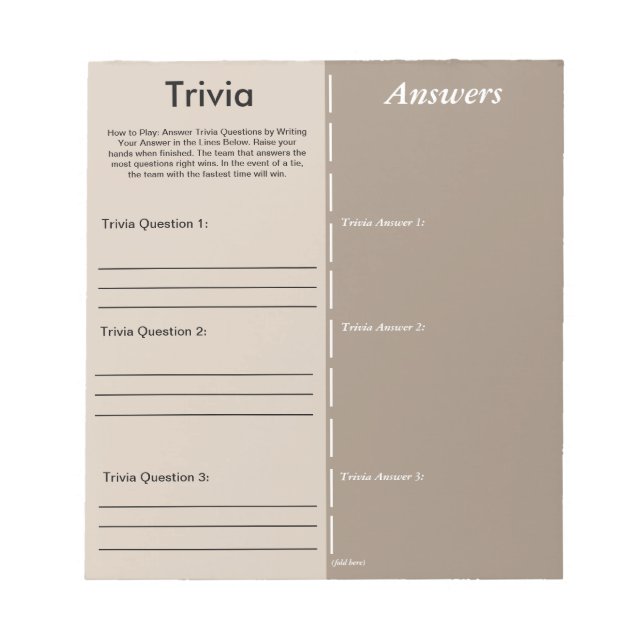 Trivia Party Game - Custom Question and Answer Notepad (Front)