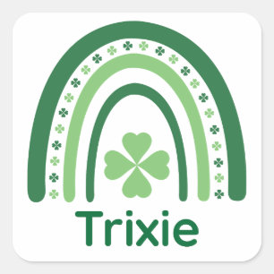 Trixie Name Clover Boho Rainbow Square Sticker