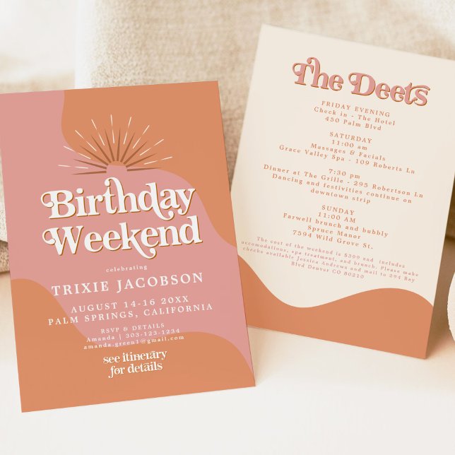 TRIXIE Retro 70's Disco Pink Birthday Weekend Invitation (Creator Uploaded)