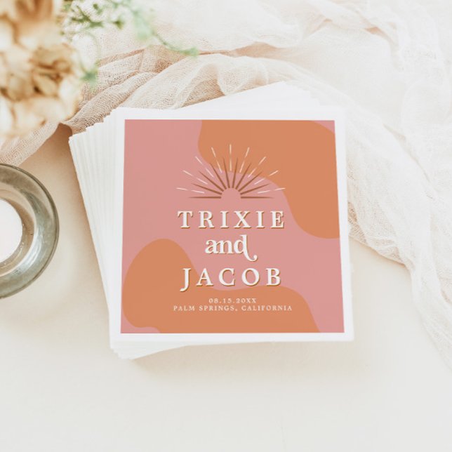 TRIXIE Retro 70's Groovy Pink and Orange Wedding Napkin (Creator Uploaded)