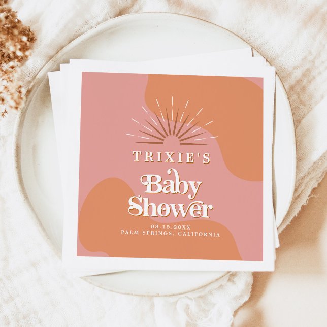 TRIXIE Retro 70's Groovy Pink Orange Baby Shower Napkin (Creator Uploaded)
