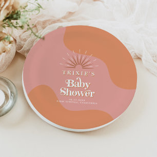 TRIXIE Retro 70's Groovy Pink Orange Baby Shower Paper Plate