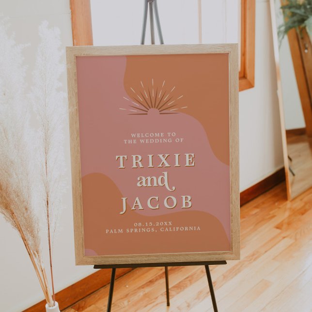 TRIXIE Retro 70's Pink and Orange Wedding Welcome Poster (Creator Uploaded)