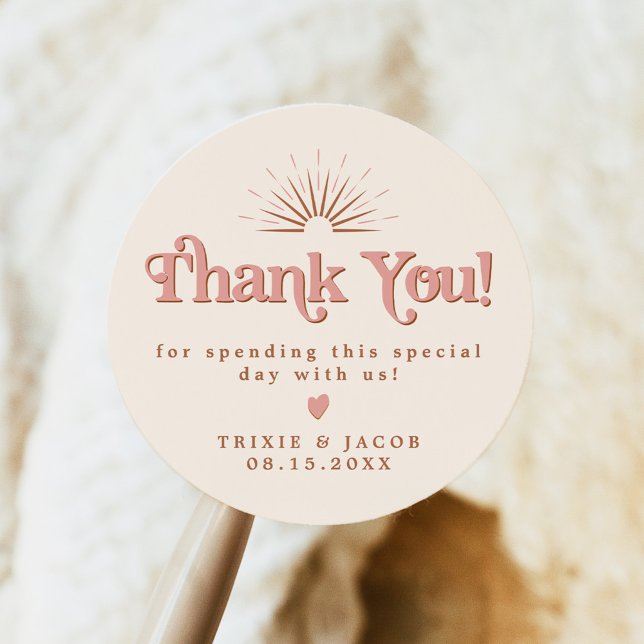 TRIXIE Retro 70's Pink & Orange Wedding Favour Bag Classic Round Sticker (Creator Uploaded)