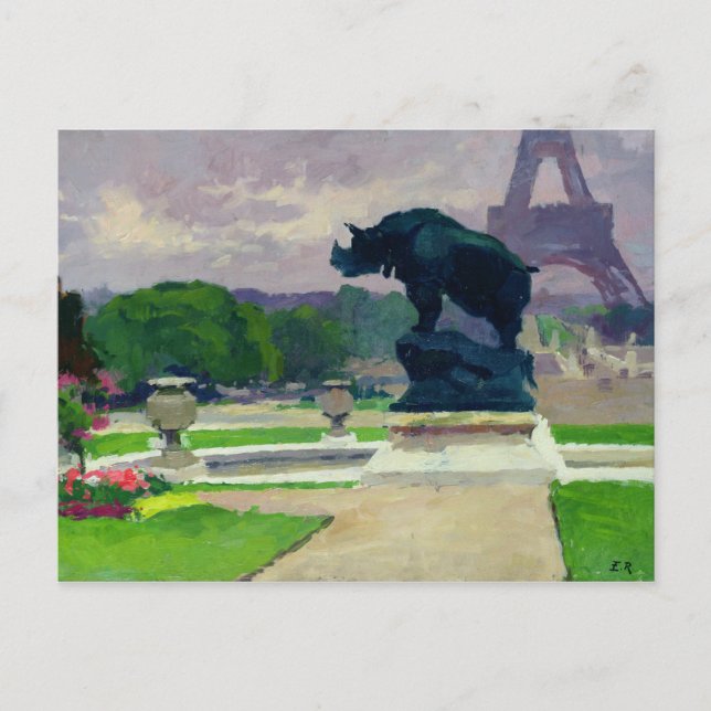 Trocadero Gardens and Rhinoceros by Jacquemart Postcard (Front)
