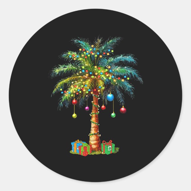 Trocal Christmas Hawaiian Santa Xmas Lights Palm T Classic Round Sticker (Front)