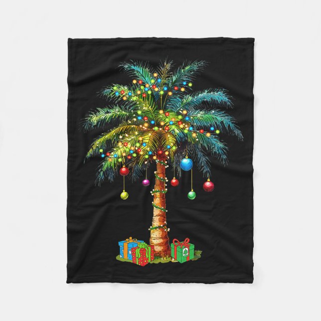 Trocal Christmas Hawaiian Santa Xmas Lights Palm T Fleece Blanket (Front)
