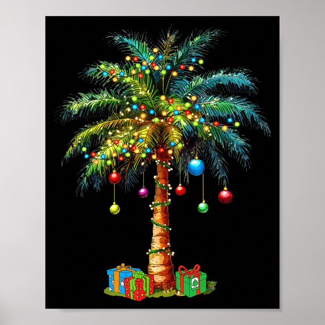 Trocal Christmas Hawaiian Santa Xmas Lights Palm T Poster (Front)