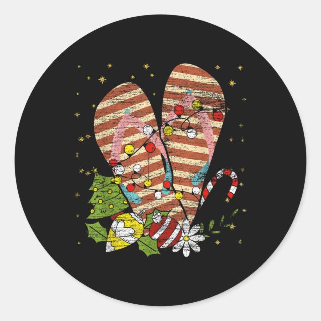 Trocal Xmas Summer Vacation Flip Flops Christmas I Classic Round Sticker (Front)