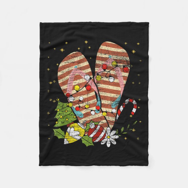Trocal Xmas Summer Vacation Flip Flops Christmas I Fleece Blanket (Front)