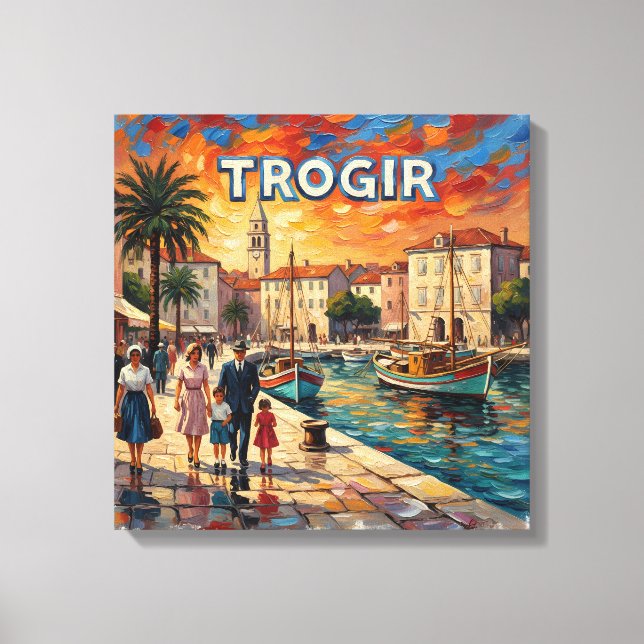 Trogir Waterfront Sunset Promenade Canvas Print (Front)