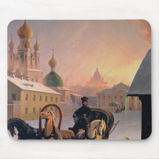 Troika on the Street in St. Petersburg, 1850s Mouse Mat (Front)
