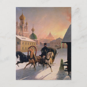 Troika on the Street in St. Petersburg, 1850s Postcard