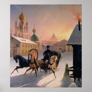 Troika on the Street in St. Petersburg, 1850s Poster