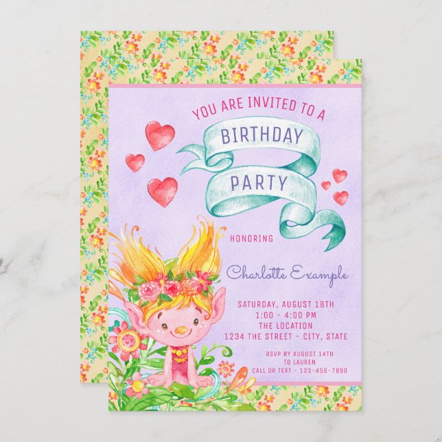 Troll Any Number Birthday Party Invitations (Front/Back)