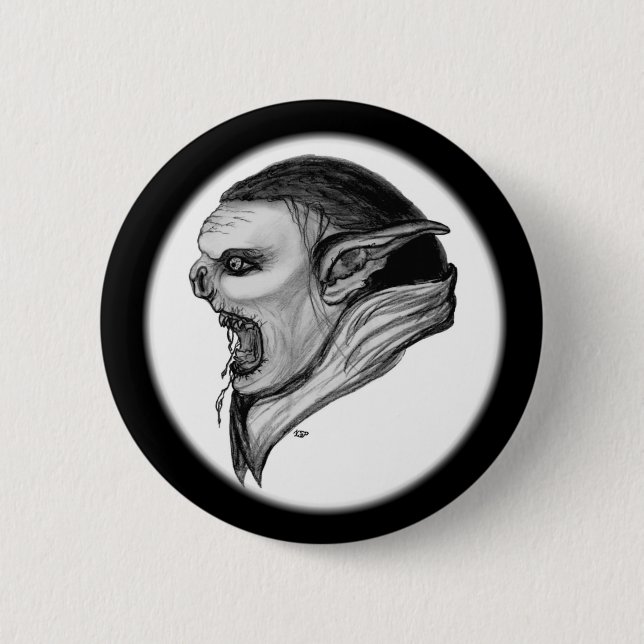 Troll black and white design 6 cm round badge (Front)