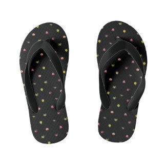 troll pattern black kid's flip flops