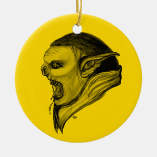 Troll schwarz gelb design ceramic tree decoration