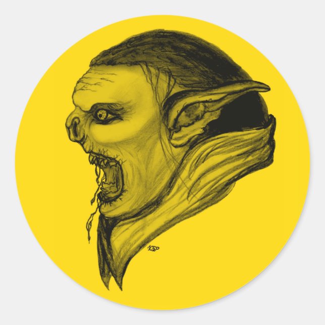Troll schwarz gelb design classic round sticker (Front)