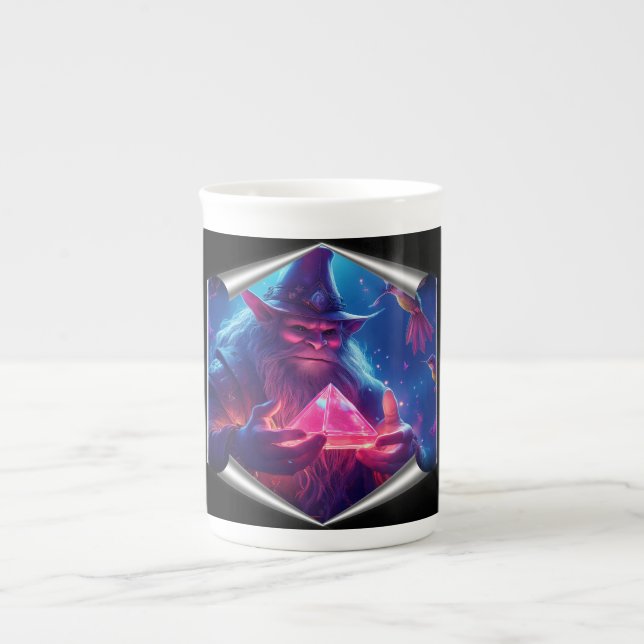 Troll With Glowing Glass Pyramid And Hummingbirds Bone China Mug (Front)
