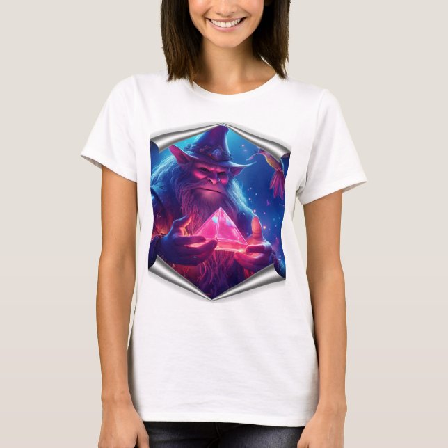 Troll With Glowing Glass Pyramid And Hummingbirds T-Shirt (Front)