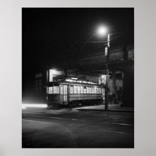 Trolley at Night, 1943. Vintage Photo Poster