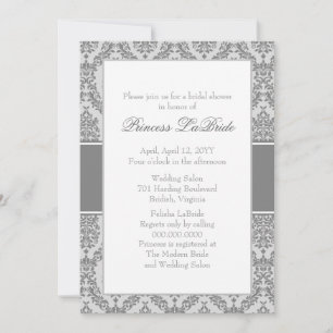 Trolley Grey Damask Bridal Shower Invitation