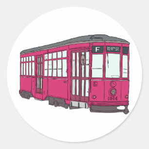 Trolley Trolleybus Streetcar Tram Trolleycar Cars Classic Round Sticker