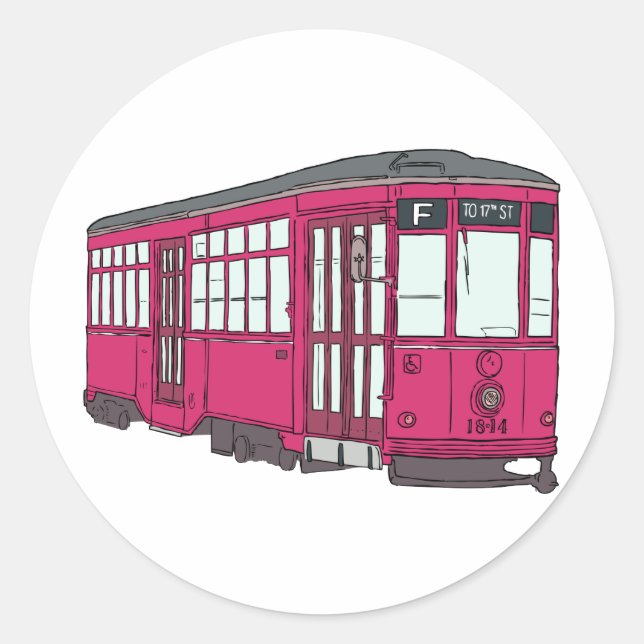 Trolley Trolleybus Streetcar Tram Trolleycar Cars Classic Round Sticker (Front)