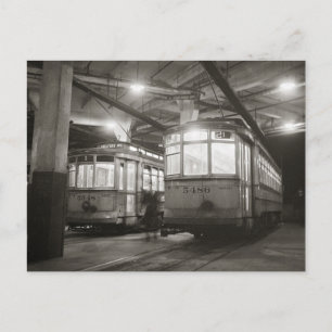 Trolleys at the Terminal, 1943 Postcard