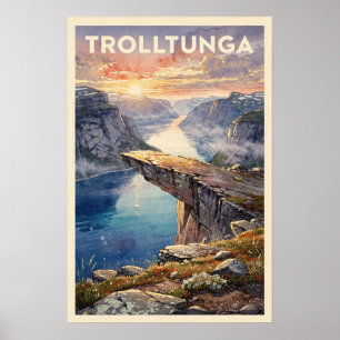 Trolltunga Norway Vintage Travel Poster