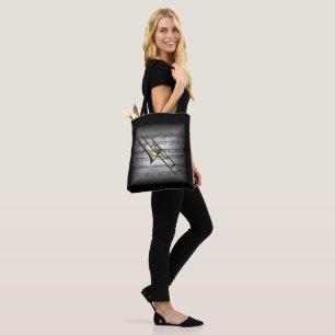 Trombone ~ 3-D Sheet Music ~ Pillow Gray/Black ~ Tote Bag