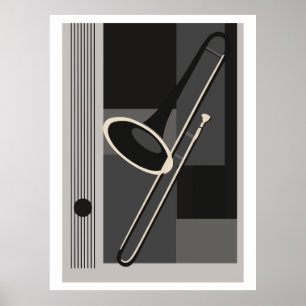 Trombone Bauhaus Print, Mid Century Modern Music Poster