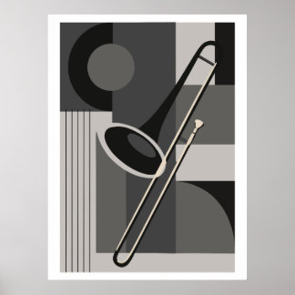 Trombone Bauhaus Print, Mid Century Modern Music Poster