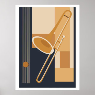 Trombone Bauhaus Print, Mid Century Modern Music Poster