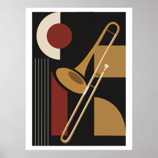Trombone Bauhaus Print, Mid Century Modern Music Poster